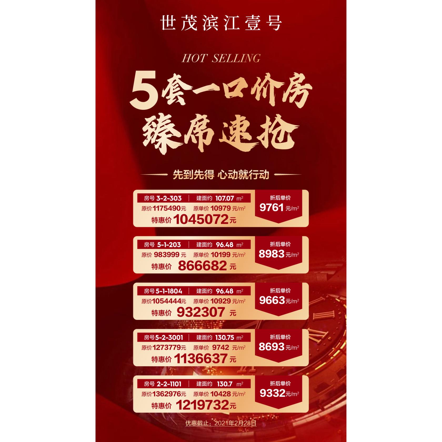 肇慶世茂濱江壹號精選5套一口價房源